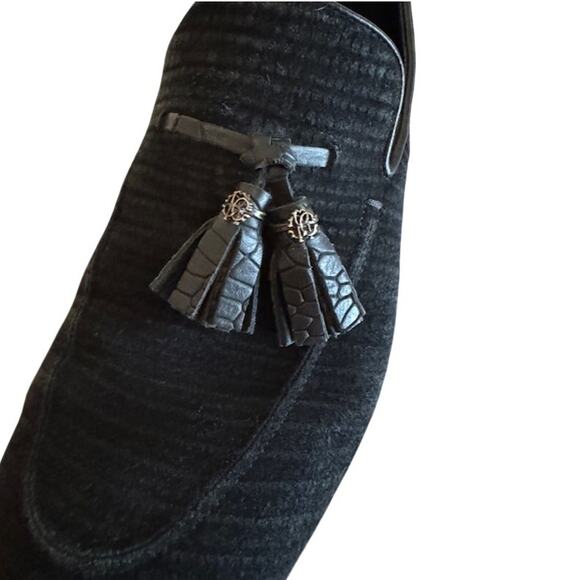 Roberto Cavalli Luxury Black Suede With Tassels Loafer 10 - Picture 7 of 11